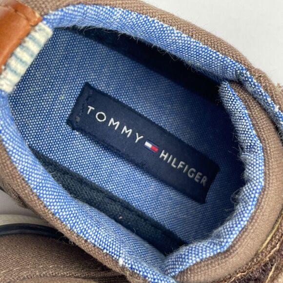 ~ Tommy Hilfiger Kids Sneakers 7 Brown Canvas Rubber Hook & Loop Blue ~ - Picture 9 of 14